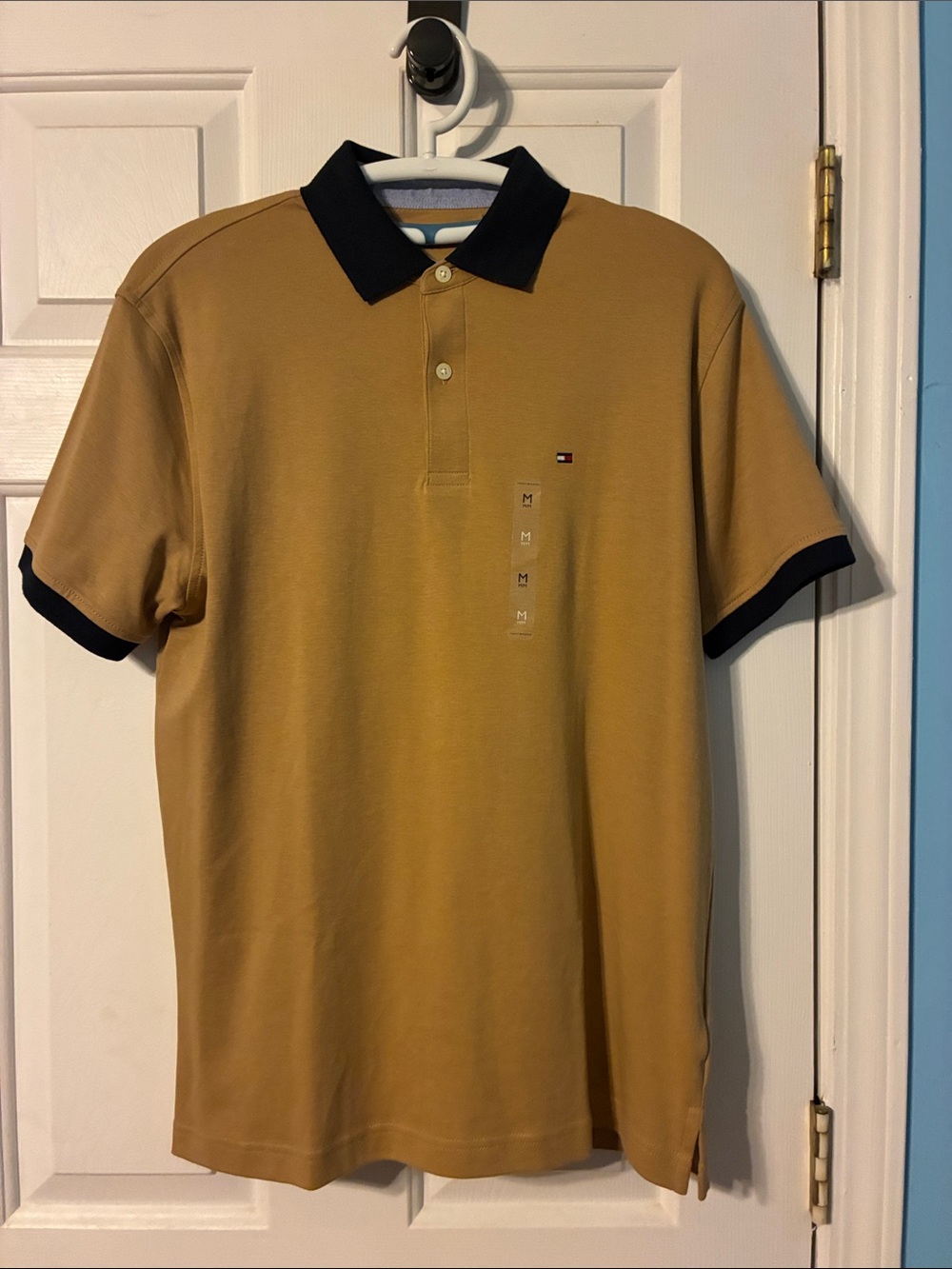 NWT Tommy Hilfiger Beige Polo with Black Contrast Collar